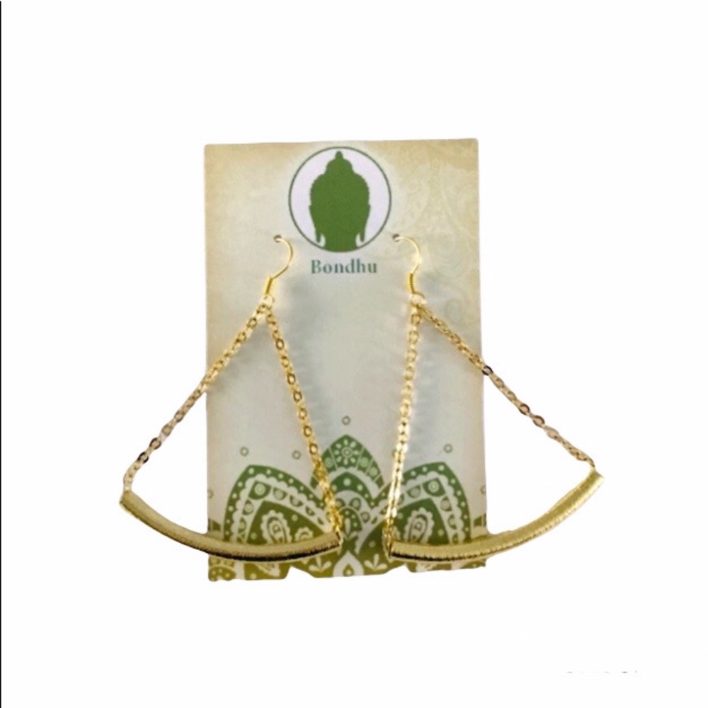 ✨HP✨ Triangle Gold Bar Chain Dangle Drop Earrings - Picture 3 of 9